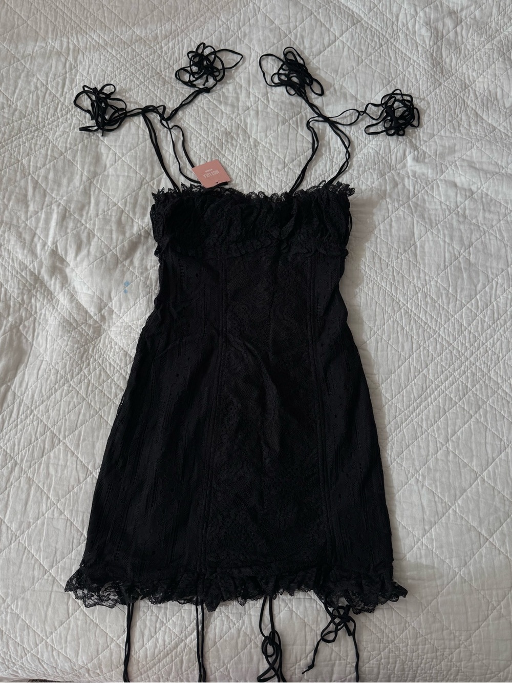 Miss Lola Black Lace Chemise with Spaghetti Straps